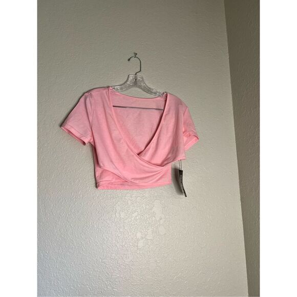 New Shein Barbie Pink crop wrap top Sz L - Picture 1 of 4